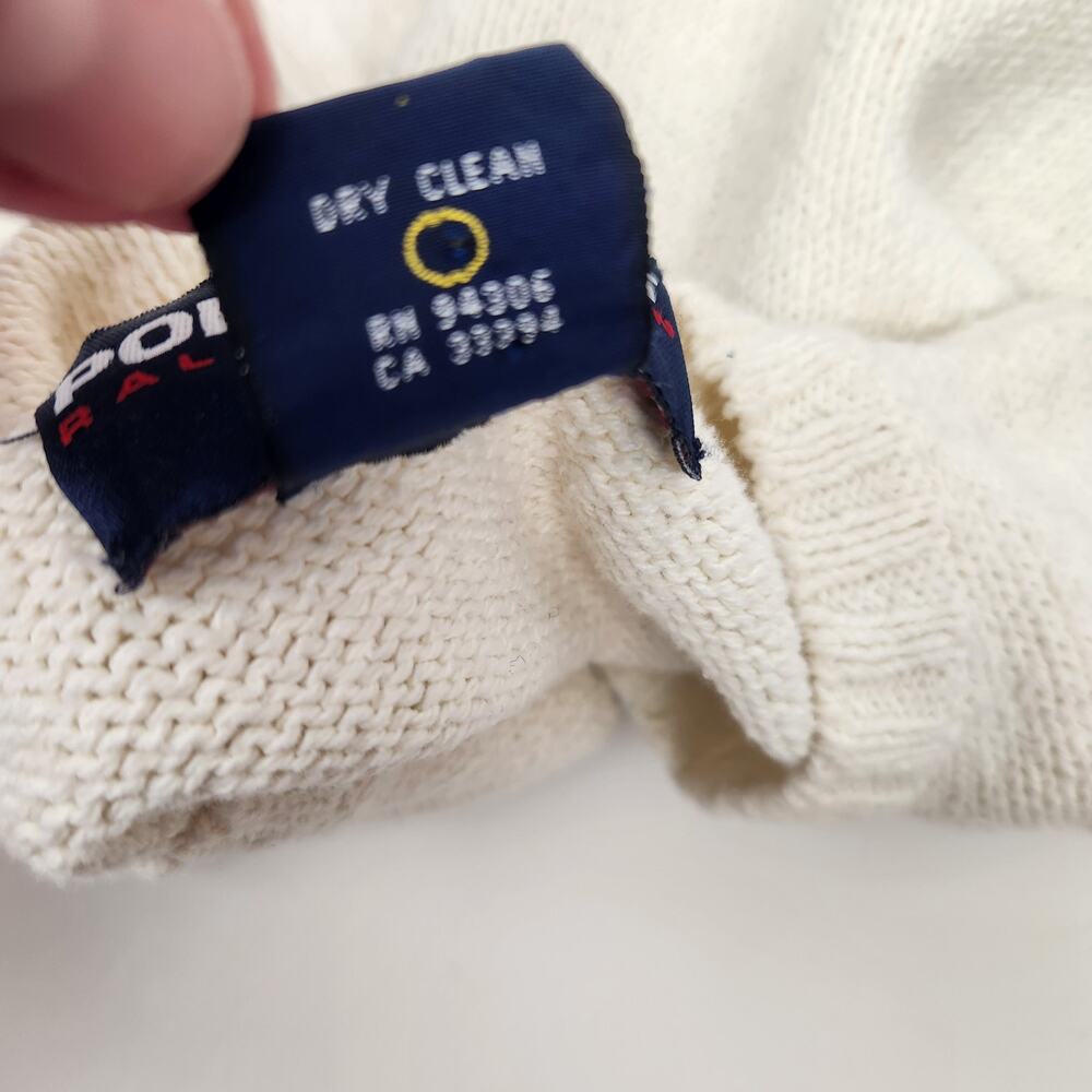 Vintage Ralph Lauren Polo Sport Bear Golf Sweater Cream Large Women Crewneck - Picture 9 of 9